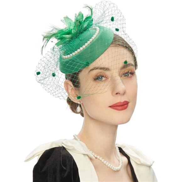Pillbox Hats 20s 50s Vintage Fascinators E1-green